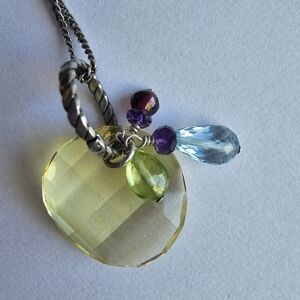 Citrine Crystal silver tone metal chain pendant necklace